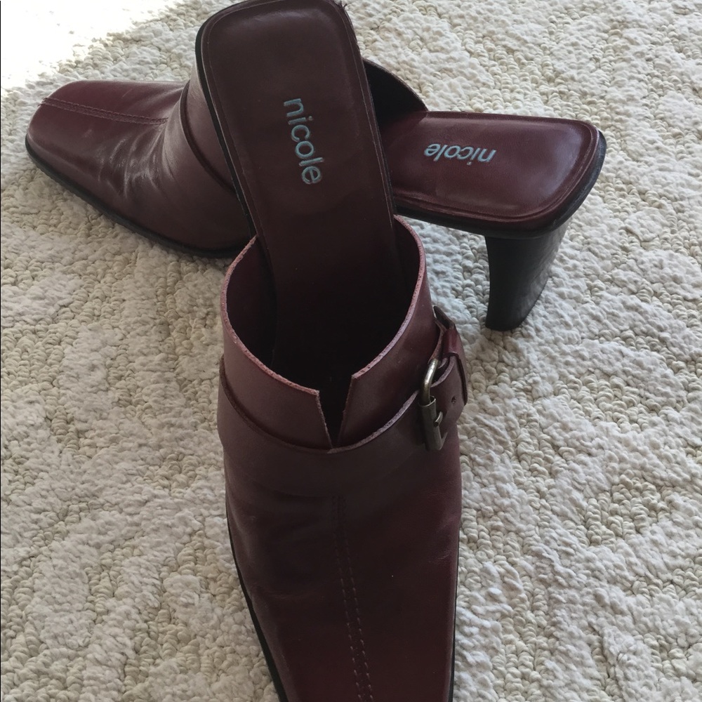 Nicole, wine, mules, size 9.5